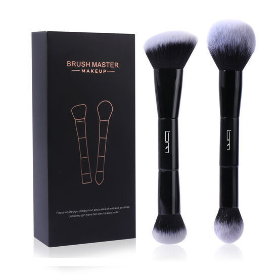 Brush Master 2Pcs Duo End Foundation Powder Blush Buffer and Contour Highlight Brushes, Double-ended Multi-functional Synthetic Cosmetic Tools Makeup Brushes(Black)