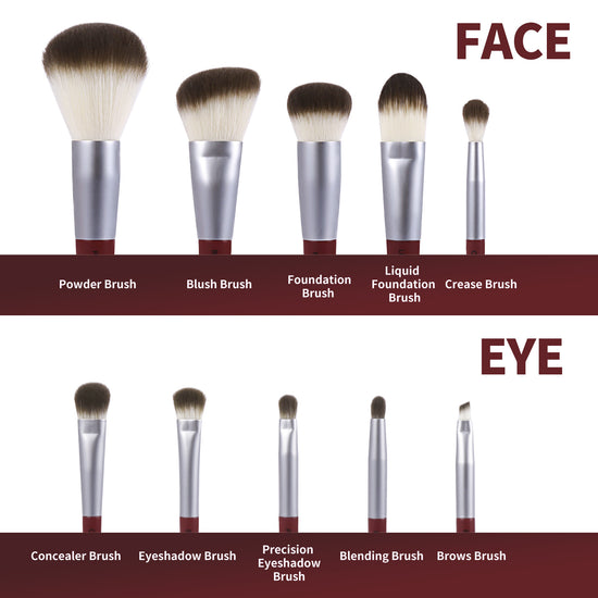 Brush Master Makeup Brushes 10Pcs Professional Kabuki Foundation Eyeshadow Blush Blending Lip Full Face Cosmetic Kit Makeup Brush Set(Red&White)