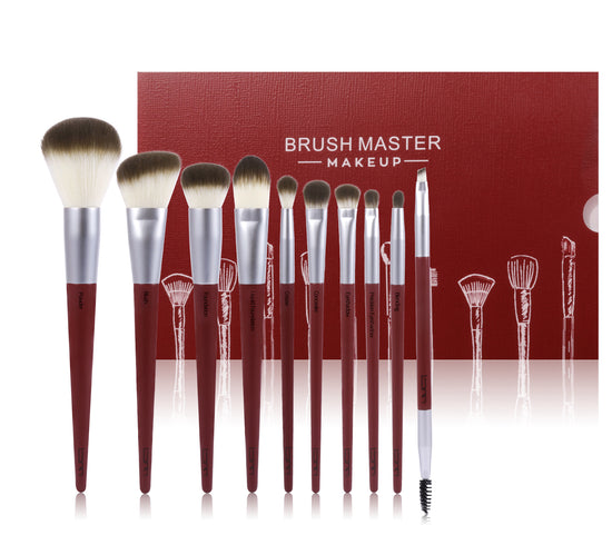 Brush Master Makeup Brushes 10Pcs Professional Kabuki Foundation Eyeshadow Blush Blending Lip Full Face Cosmetic Kit Makeup Brush Set(Red&White)